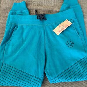NWT True Religion Moro Jogger Teal Athlesiure Drawstring Joggers Size M
